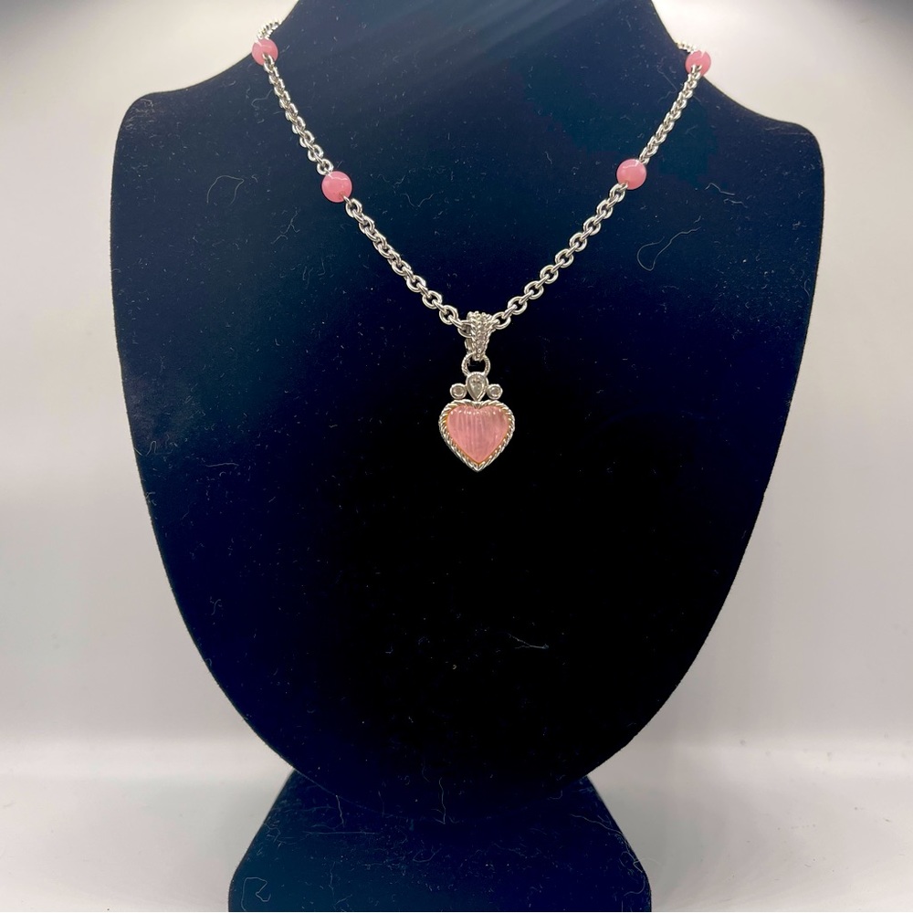 Judith Ripka pink chain necklace with heart enhancer